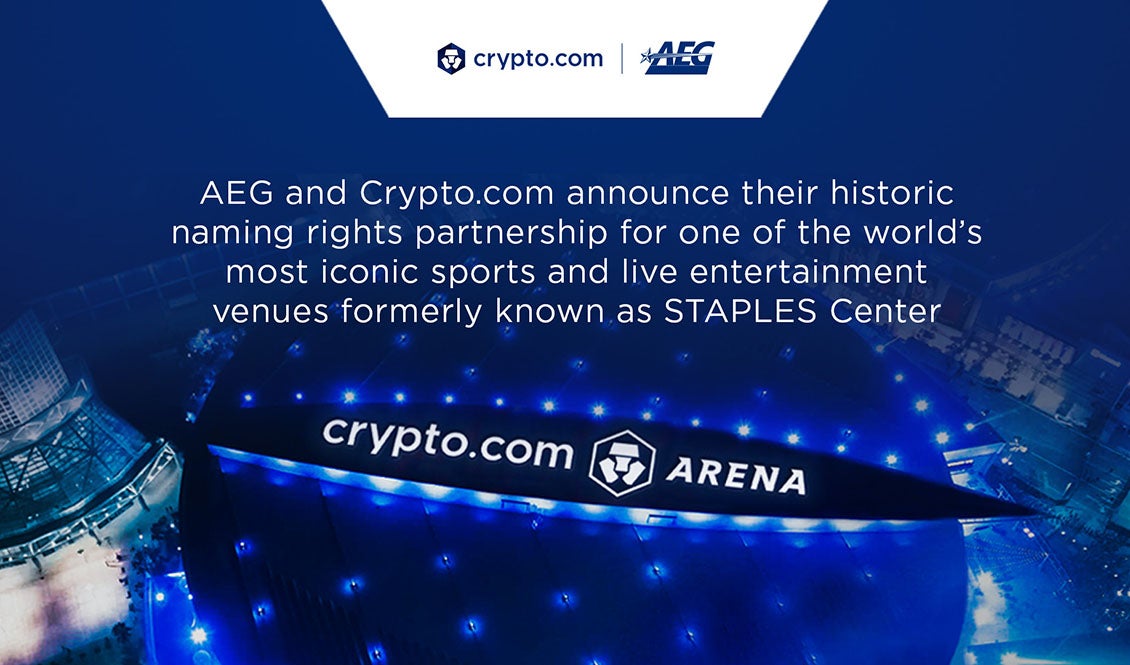 Aeg And Crypto Com To Lead Future Of The Creative Capital Sports Music Entertainment World With New Naming Rights Agreement For Iconic Los Angeles Venue Formerly Known As Staples Center