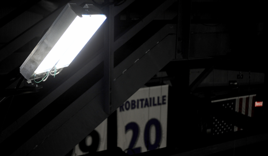 L.E.D. light in rafters of staples center